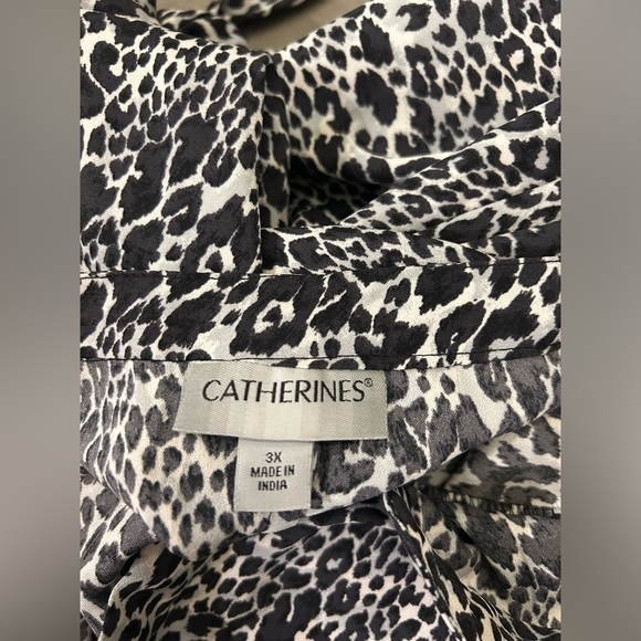 Catherine’s Button Down Top Women’s 3X Cheetah Print Black White 3/4 Sleeve - Picture 3 of 13